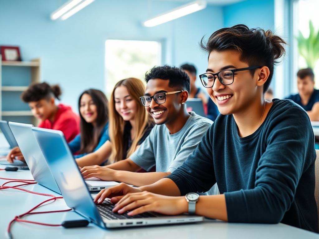 Children engaged in online learning